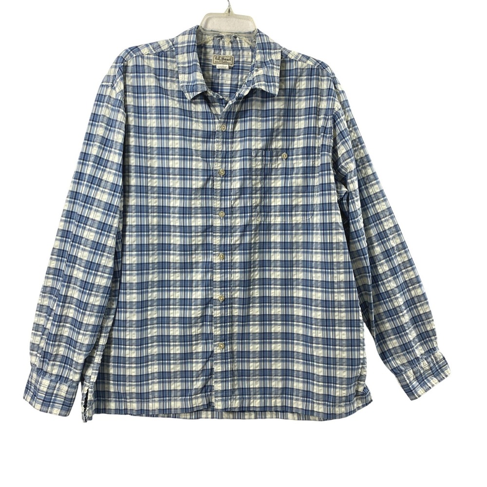 LL Bean Shirt Mens XL Blue Plaid Long Sleeve Button Down Casual Outdoors‎